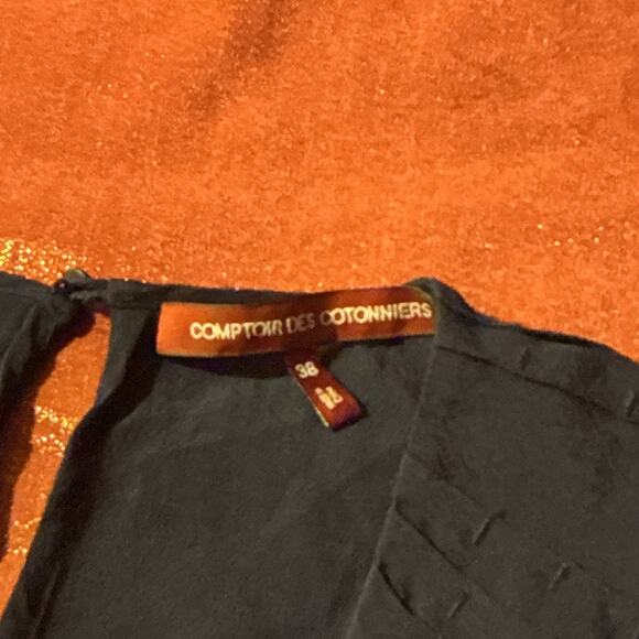 Comptoir des Cotonniers Contours Blouse Top Navy Size 38 V-neck Keyhole Back - Picture 3 of 3
